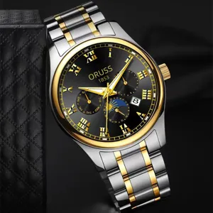 Luxury men's quartz watch with two-tone stainless steel strap and classic black dial.