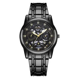 Men black skeleton watch luxury waterproof business casual quartz wristwatch for men