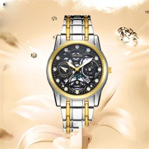 Πολυτελές ανδρικό ρολόι quartz με δίχρωμο μπρασελέ από ανοξείδωτο ατσάλι και κομψό καντράν