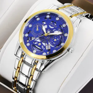 Montre à Quartz de Luxe Affaires pour Hommes Mode Cadran Rond Squelette Aiguille Calendrier Montre-Bracelet Avec Bracelet en Alliage Métal Cadeau