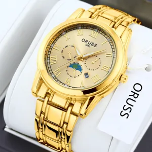 Luxury gold quartz watch for men stainless steel waterproof business dress wrist watch