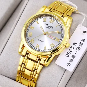 Gold quartz watch for women men luxury business casual wrist watch with calendar display
