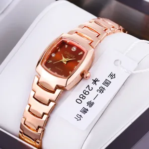 Fashion Women Quartz Watch Alloy Rhinestone Waterproof Luminous Rectangular Dial Steel Mesh Band Ladies Wristwatch Elegant Student Business Watch Gift