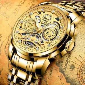 Men's Luxury Sport Quartz Watch Skeleton Luminous Pointer Stainless Steel Strap Waterproof Casual Wristwatch Fashion Calendar Clock