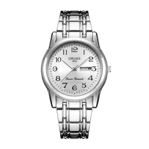 Men's quartz watch silver metal strap white dial classic business luxury wristwatch