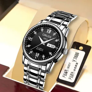 Men automatic mechanical watch luxury stainless steel waterproof business wrist watch