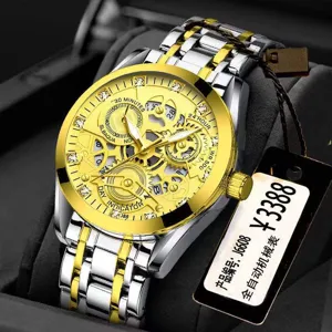 Luxus automatische mechanische Herrenuhr mit Skelettzifferblatt und Bicolor Armband.