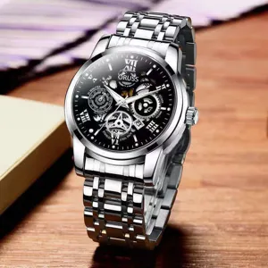 Orologio automatico uomo acciaio inossidabile quadrante nero luminoso moda orologio