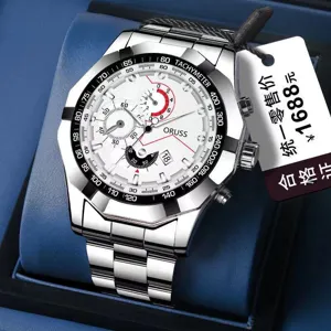 Oruss Reloj de Pulsera para Hombre de Acero Inoxidable Cuarzo Luminoso Impermeabile Calendario Cronógrafo Deportivo