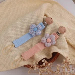 Cute floral fabric baby pacifier clip strap, handmade toy anti-drop chain accessory.