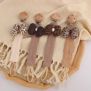 Ensemble attache tetine bebe motif leopard clip bois bracelet dentition jouet