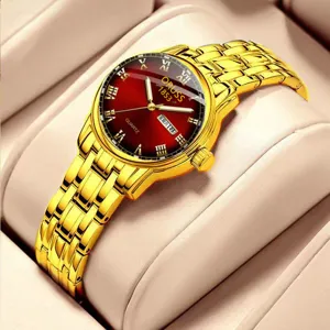 Vintage Elegant Women Quartz Watch Small Round Dial Metal Chain Strap Calendar Display Analog Wristwatch For Ladies Everyday Commute