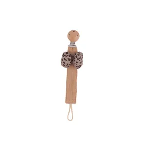 Attache tetine noeud leopard perle en bois chaine anti-chute pour bebe accessoire