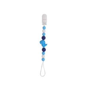 Baby silicone pacifier clip with cute dinosaur beads and anti-drop chain main view
