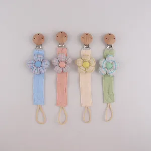Cute Plaid Fabric Flower Baby Pacifier Clip Anti-Drop Chain Toy Holder For Infants Toddlers Silicone Dummy Strap Belt