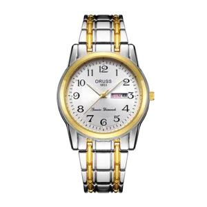 Men's two-tone stainless steel quartz wristwatch with white dial and date display.