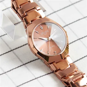 Fashion Men Quartz Watch Alloy Case Stainless Steel Band Calendar Display Rose Gold Luxury Waterproof Wrist Watch Office Commute Accessories