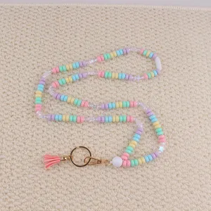 Mooie macaron acryl kraal lanyard sleutelhanger ID badge houder telefoonkoord ketting