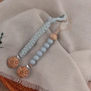 Woven baby pacifier chain silicone wooden bead teething toy newborn soothing clip accessory