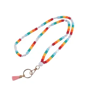 Kleurrijke acryl kraal lanyard ketting ID badge houder telefoon riem sleutelhanger