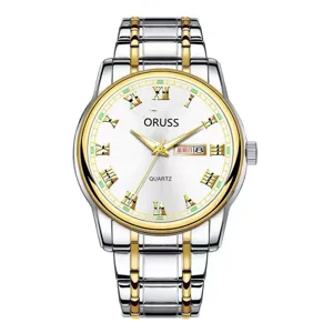 Men's quartz watch with dual-tone stainless steel strap, white dial and classic roman numerals.