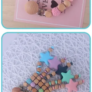 Wooden silicone star baby pacifier clip teether chain baby anti-drop soothing toy