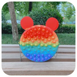 Cute round push pop bubble silicone shoulder bag with cute ears for girls and kids outdoor.