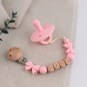 Cute baby pacifier clip chain with silicone teething beads, safe anti-drop toy for newborns.