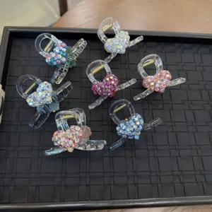 Elegant rhinestone heart hair claw clip, sparkling crystal mini hair clamp for women daily styling