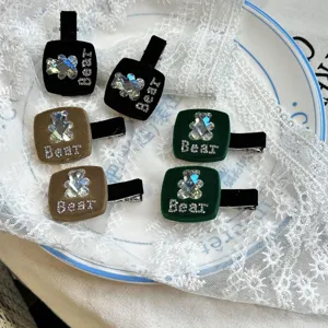 Horquillas cuadradas de terciopelo con strass de oso, elegante pinza de pico de pato, accesorios.