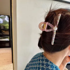 Pince à cheveux rose style coréen avec strass et perle pour chignon élégant mode quotidien