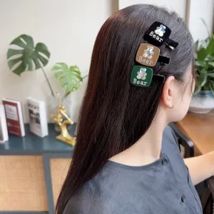 Juego de pinzas para el pelo cuadradas de terciopelo con strass de oso para mujeres.