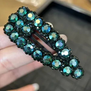 Fermaglio per capelli con strass verdi smeraldo elegante molletta BB lucida e raffinata