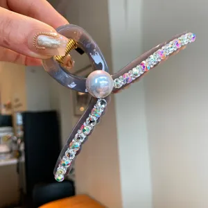 Pince à Cheveux Élégante en Cristal Artificiel Avec Strass Perle Artificielle Grande Pince Crabe Coréenne Accessoires Cheveux Femme