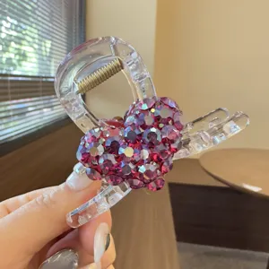 Crystal rhinestone heart hair claw clip transparent medium shark clip for elegant women styling