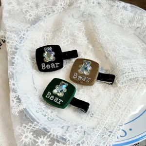 Pinza de pelo de oso con terciopelo y pedrería, elegantes clips cuadrados para el cabello.