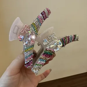 Bunte Kristall Strass Haarspange elegante Hai Klammer glitzerndes Haarschmuck fuer Damen