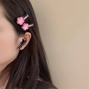 Pinces à cheveux fleuries en cristal rose vif épingles strass pour femmes filles