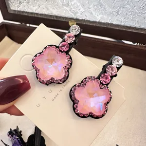 Pince à cheveux fleur strass rose cristal étincelant frange latérale épingle accessoire élégant