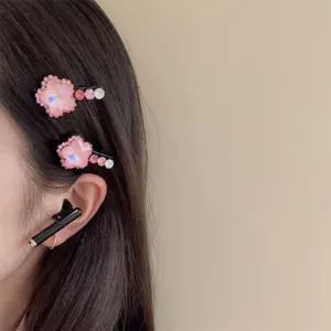 Adorable pince à cheveux rose en cristal, barrette florale élégante pour femmes et filles.