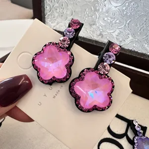 Pinces à cheveux fleur en cristal rose doux, élégantes pinces bec de canard strass scintillantes