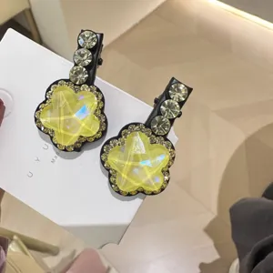 Pinces à cheveux étoiles strass jaunes mignonnes pinces bec de canard pour femmes filles