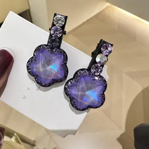 Jolie pince à cheveux strass fleur violette style coréen pince bec de canard mignonne