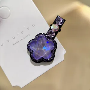 Petit pince à cheveux étoile cristal violet, élégante pince bec de canard fleur fille.
