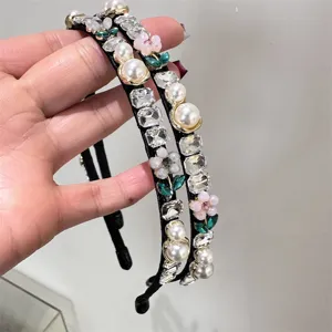 Elegant black rhinestone pearl headbands sweet floral hair hoop fashion hair accessories.