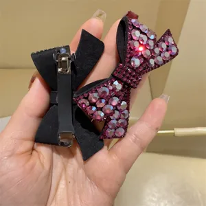 Pince à cheveux nœud en strass étincelant, pince latérale en tissu noir pour femmes.