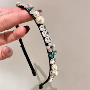 Exquisite pearl rhinestone floral headband thin hair hoop elegant Korean style hair accessory for women