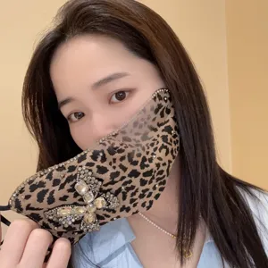 Leopard print crystal butterfly face mask fashion chic dustproof breathable veil accessory