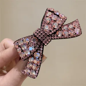 Pince à cheveux nœud strass rose brillant jolie pince latérale accessoire de mode femme