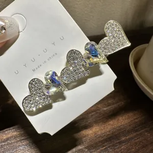 Pince à cheveux bec de canard cœur en strass brillants, jolie barrette cristaux pour femmes.